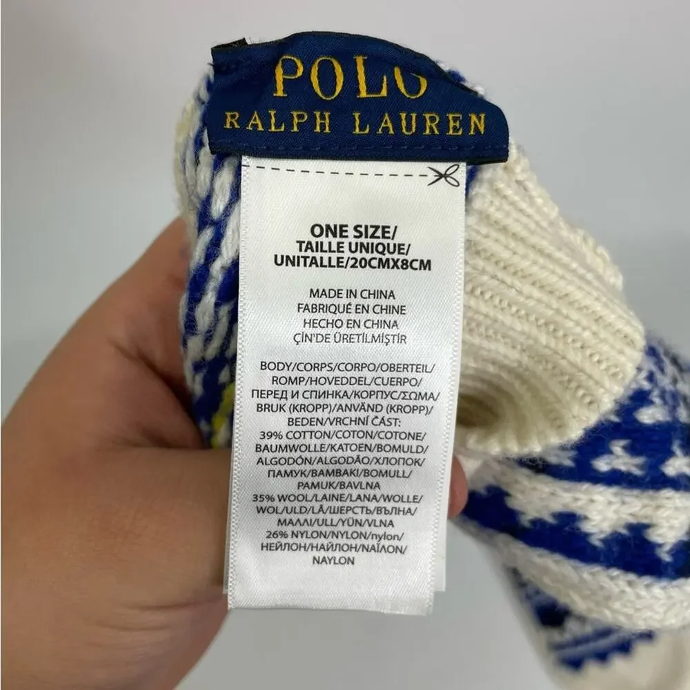 Polo Ralph Lauren ivory blue kid's gloves wool blend